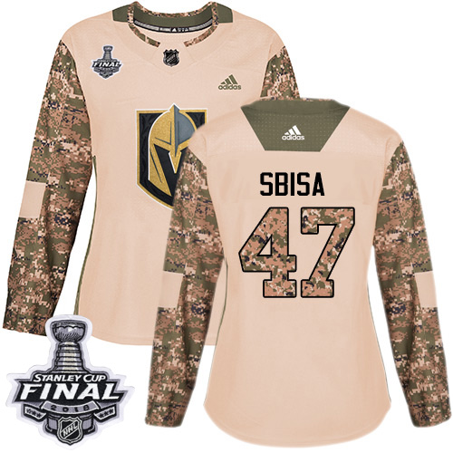 Adidas Golden Knights #47 Luca Sbisa Camo Authentic Veterans Day 2018 Stanley Cup Final Women's Stitched NHL Jersey - Click Image to Close